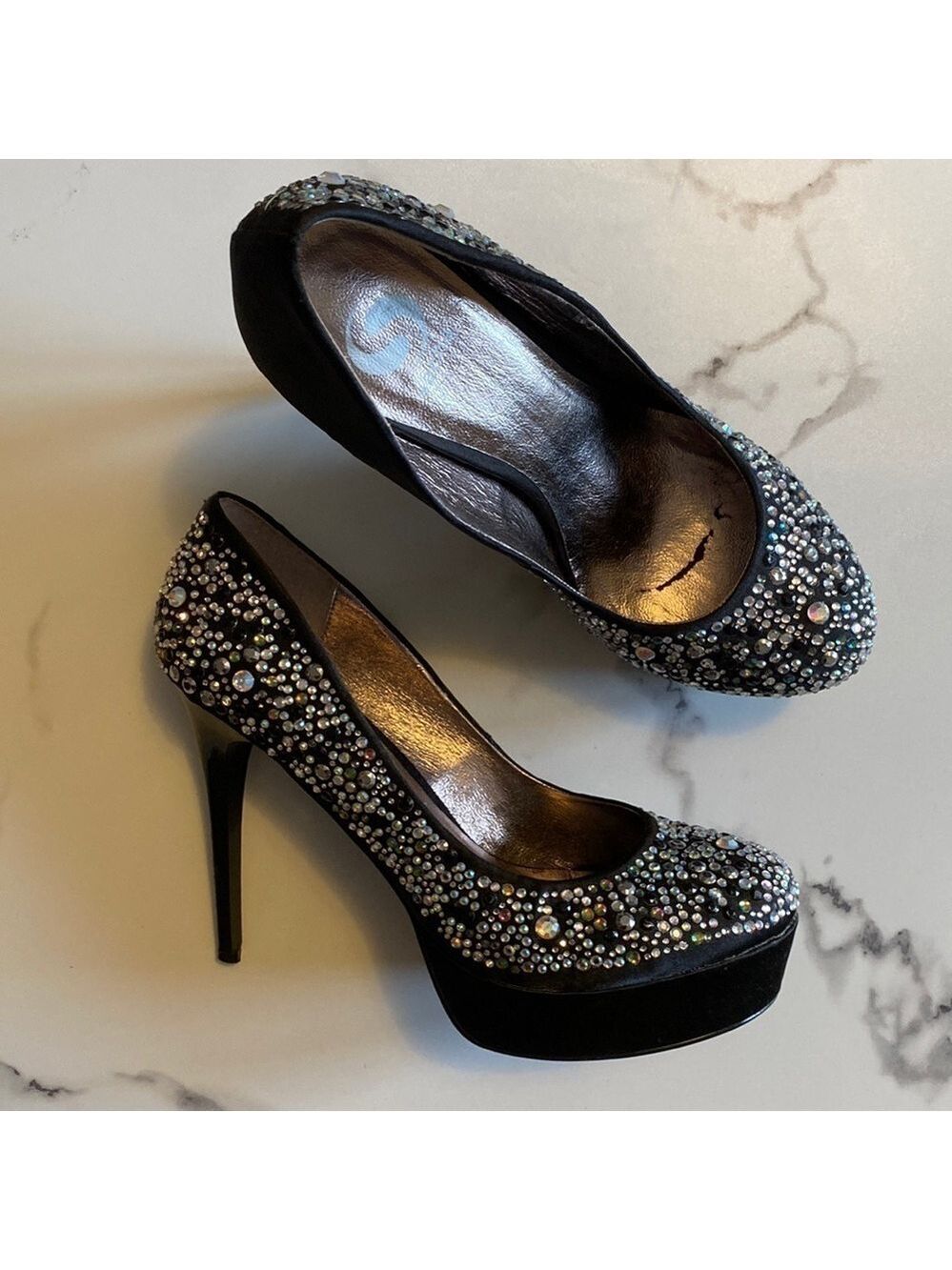 Sacha Satin Rhinestone Embellished Platform Stiletto High Heel